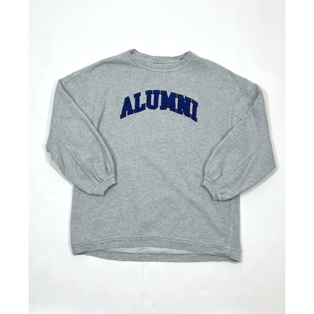 Aerie Real Crew Sweatshirt Alumni Heather Grey Blue Embroidered - Size XS